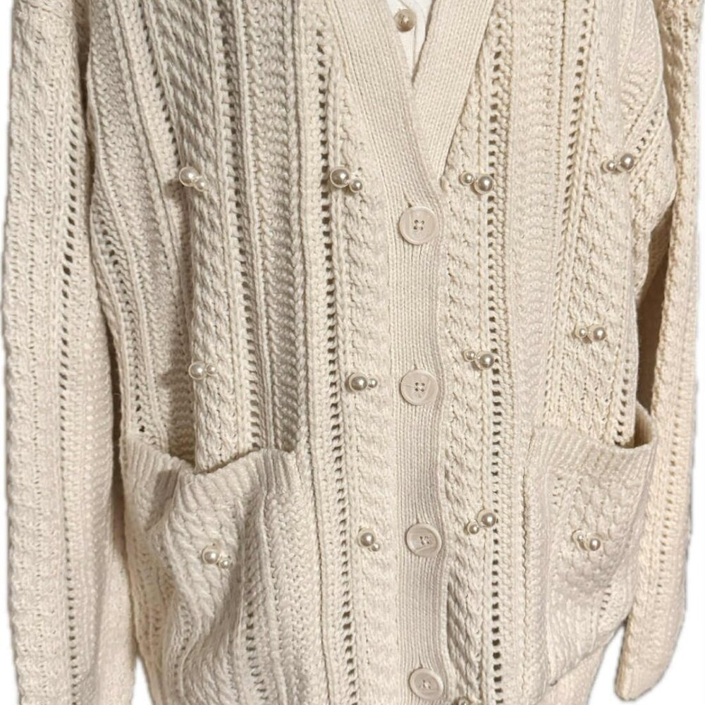 2X Future Collective NWT Women's Pearl Embellished Relaxed Cardigan